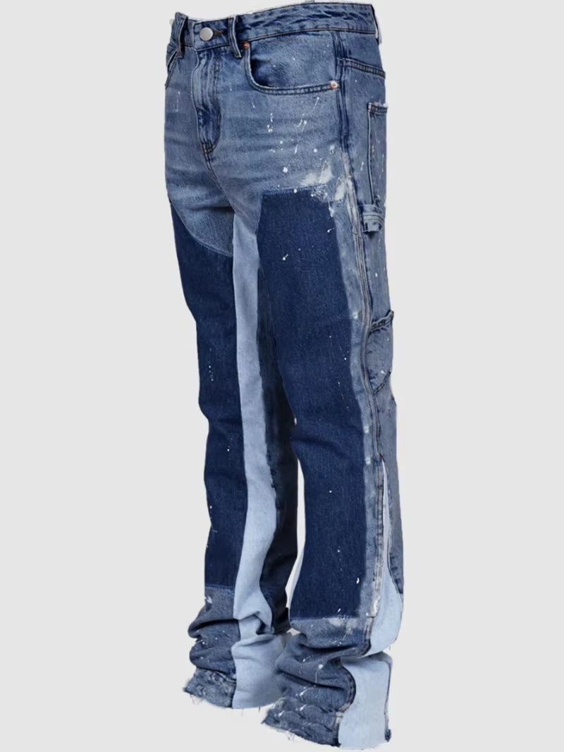 Y2K Jeans Painting Patch Baggy Stacked Jeans 2024 Fashion Work Wear Popular Stretch Patch Denim Stacked Flare Streetwear Pants