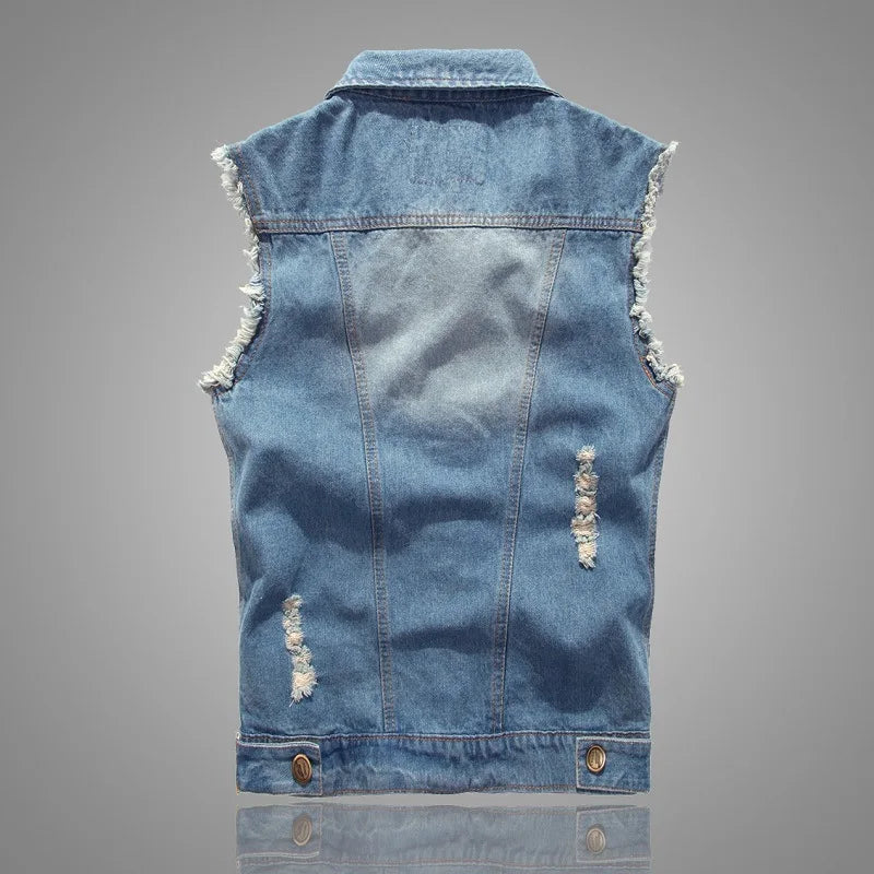 2023 Spring Mens Sleeveless Jeans Jacket Men Blue Black Denim Jeans Vest Men Cowboy Denim Vest Mens Jeans Waistcoat