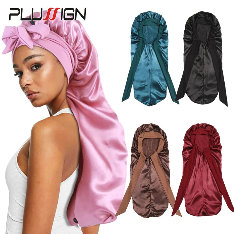 Soft Silky Long Satin Bonnet for Natural Hair and Curly Hair Extra Large Size Hair Cap with Tie for Comfortable Night Sleep 1Pcs