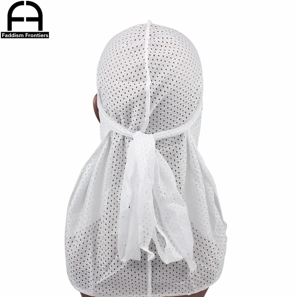 Summer Men Mesh Durag Breathable Long Tail Durags Bandanas for Men Wave Do Durag Rags