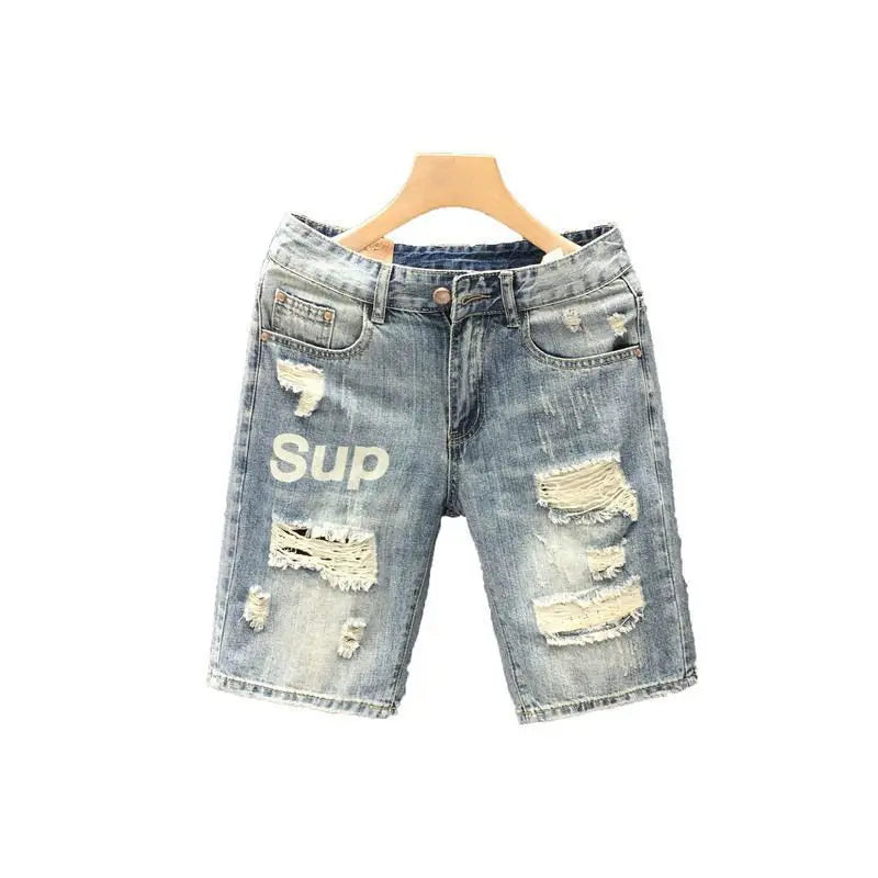 Fashion Stylish Designer Luxurious Men'S Slim Jeans for Summer Fashion with Distressed Designer and Stylish Ripped Holes Shorts