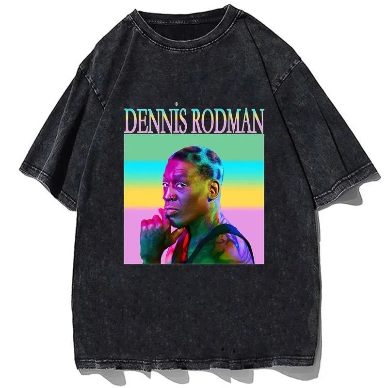 Hip Hop Streetwear Men Dennis Rodman T Shirt Rapper Print T-Shirt Washed Short Sleeve Harajuku Tee Tshirt Portrait Graphic