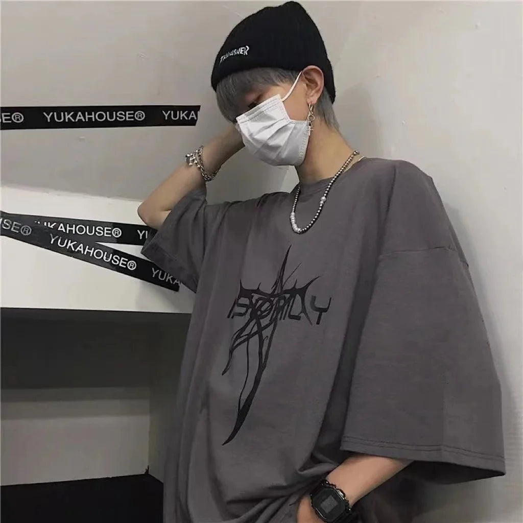 Men's t-shirts Retro Baggy Print O-neck Fashion Teen Streetwear Y2k t shirt College Simple Summer Oversized Short sleeve Tee Top