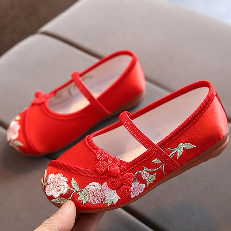 Children's Embroidered Cloth Shoes Chinese Style Girls Shoes Festival Vintage Chinese Shoes New Kids Shoes For Girl CSH1440