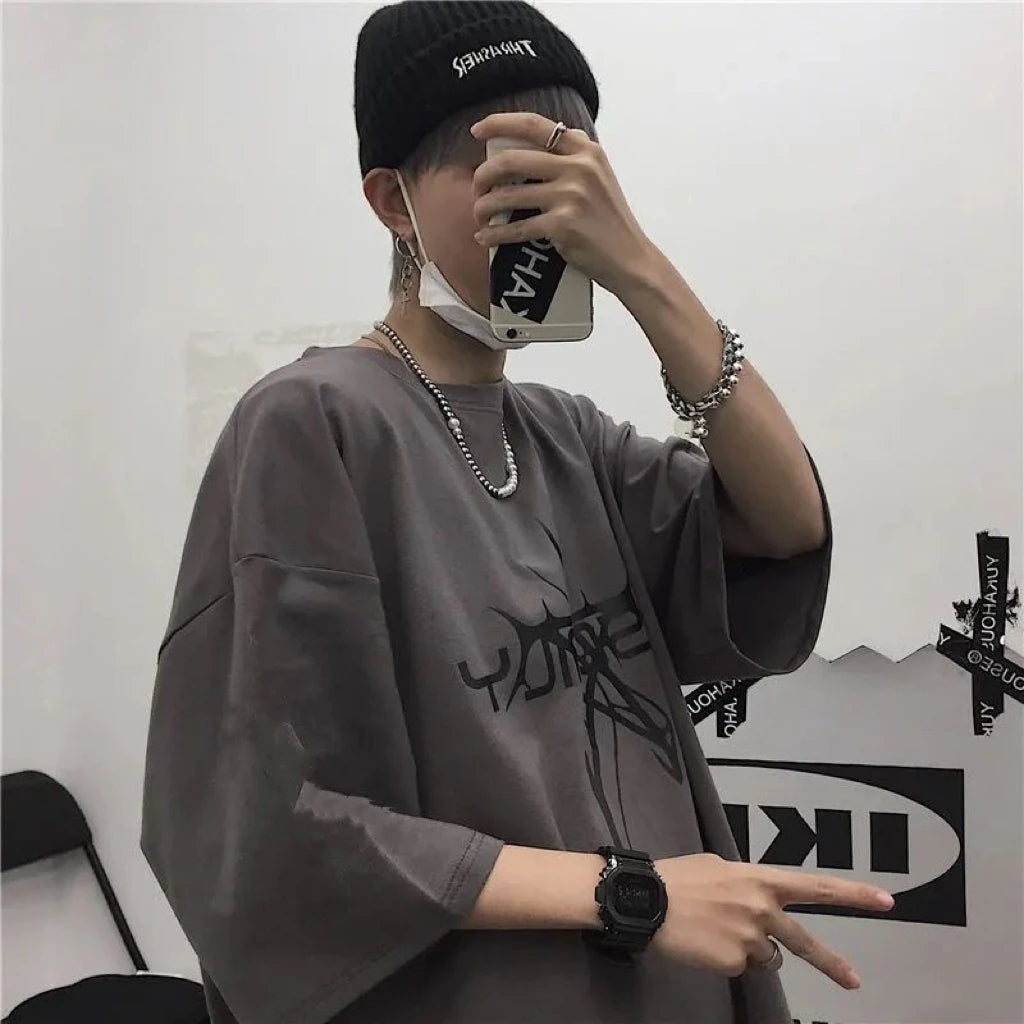 Men's t-shirts Retro Baggy Print O-neck Fashion Teen Streetwear Y2k t shirt College Simple Summer Oversized Short sleeve Tee Top