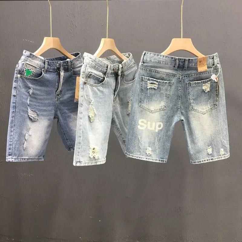 Fashion Stylish Designer Luxurious Men'S Slim Jeans for Summer Fashion with Distressed Designer and Stylish Ripped Holes Shorts