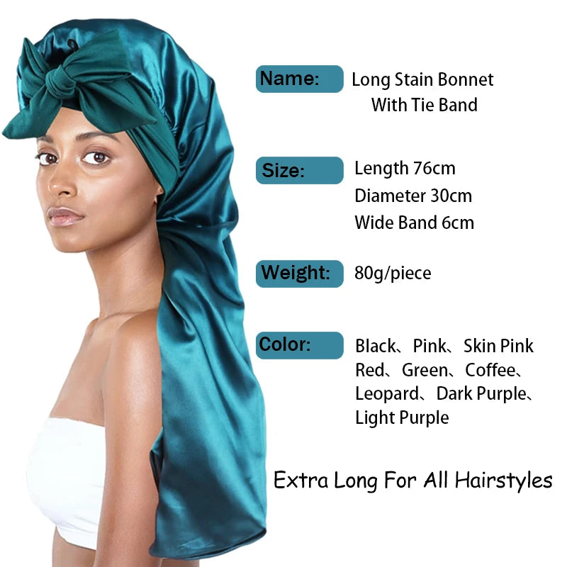 Soft Silky Long Satin Bonnet for Natural Hair and Curly Hair Extra Large Size Hair Cap with Tie for Comfortable Night Sleep 1Pcs