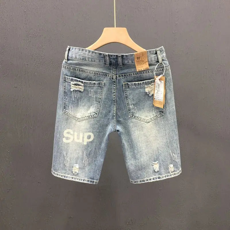 Fashion Stylish Designer Luxurious Men'S Slim Jeans for Summer Fashion with Distressed Designer and Stylish Ripped Holes Shorts