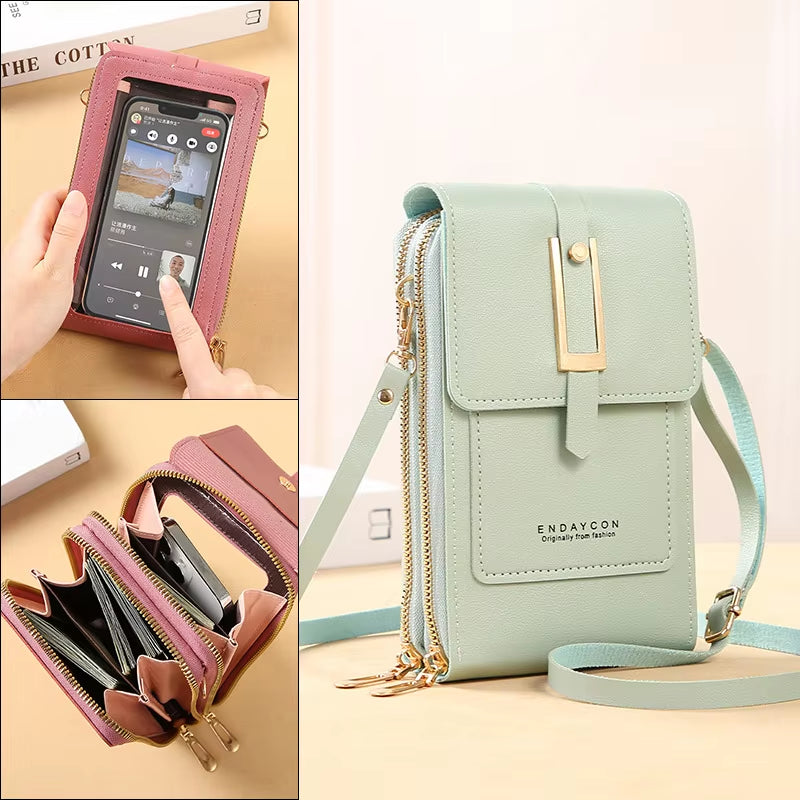 Touch Screen Cell Phone Women Bags Soft Leather Wallets Hand Purses Crossbody Bags for Women Small Handbag Cheap Women'S Bags