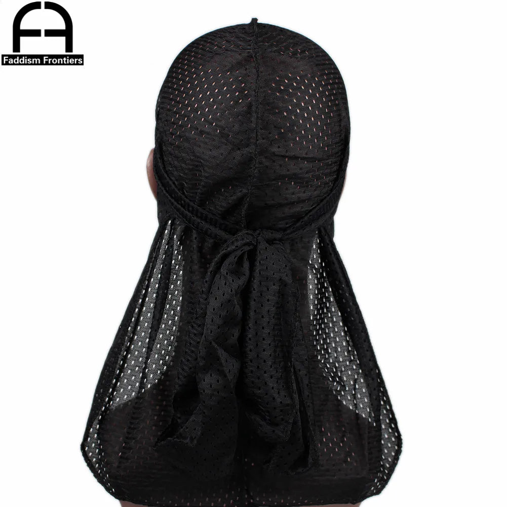 Summer Men Mesh Durag Breathable Long Tail Durags Bandanas for Men Wave Do Durag Rags